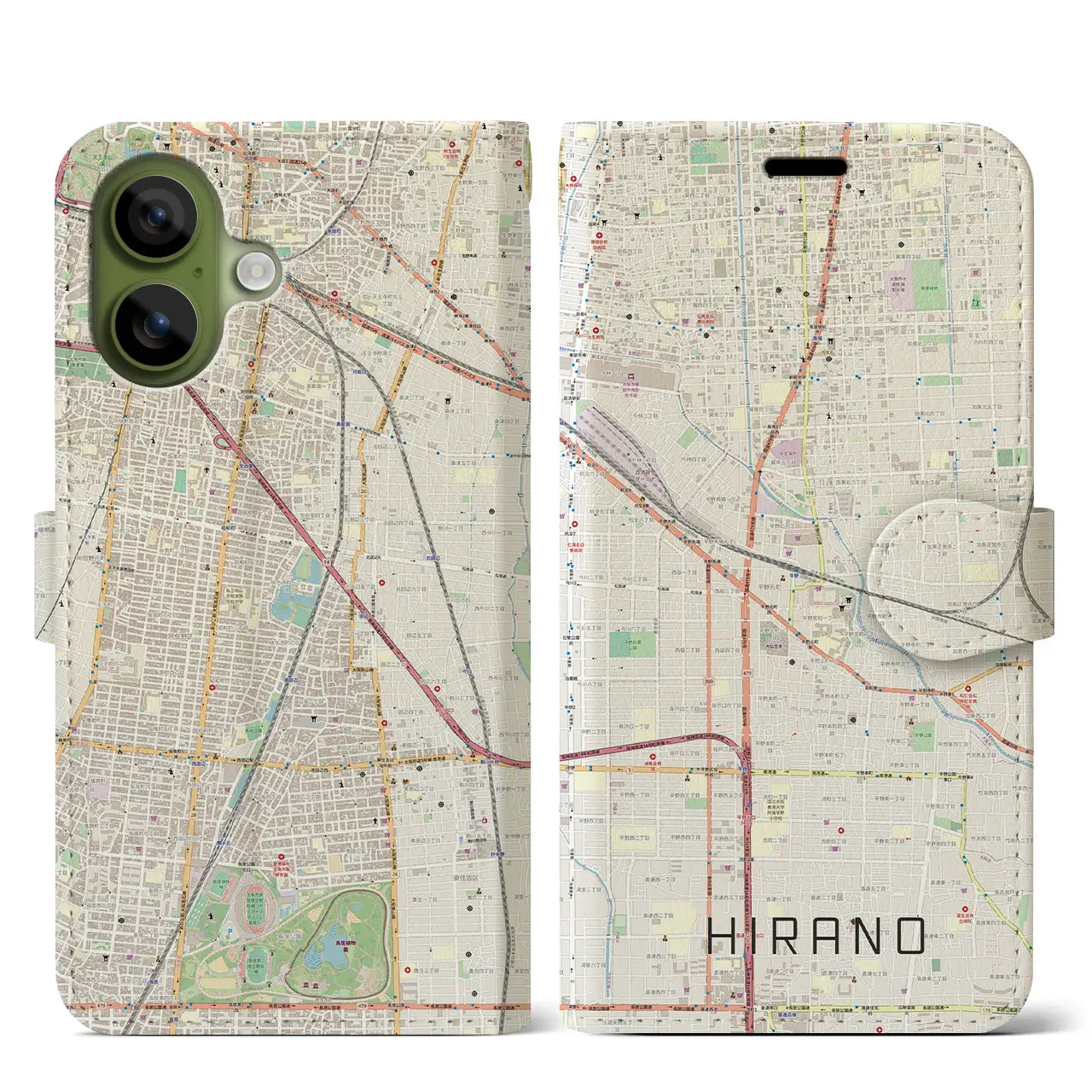 【平野（大阪府）】地図柄iPhoneケース（手帳タイプ）