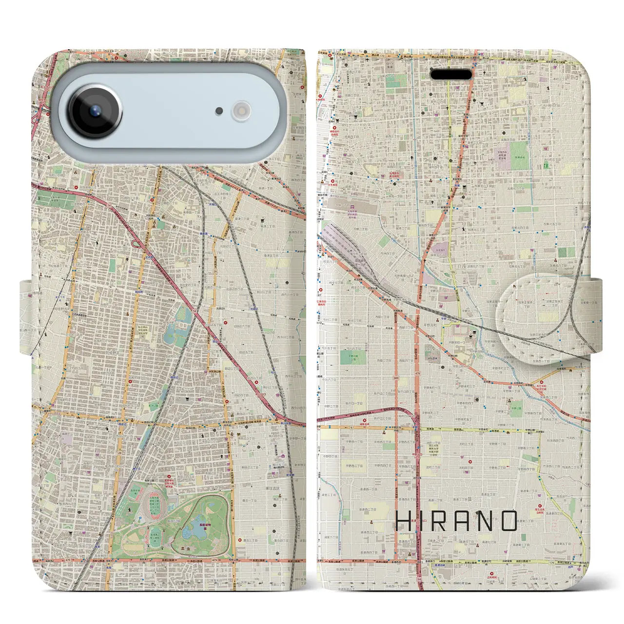 【平野（大阪府）】地図柄iPhoneケース（手帳タイプ）