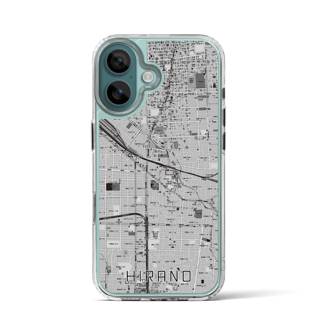 【平野（大阪府）】地図柄iPhoneケース（MagSafeタイプ）モノトーン・iPhone 16 Pro 用