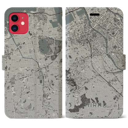 【平尾（福岡県）】地図柄iPhoneケース（手帳タイプ）モノトーン・iPhone 11 用