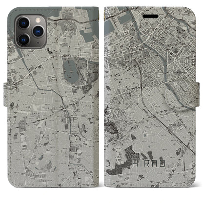 【平尾（福岡県）】地図柄iPhoneケース（手帳タイプ）モノトーン・iPhone 11 Pro Max 用