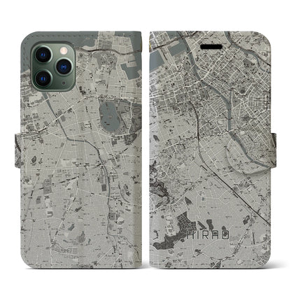 【平尾（福岡県）】地図柄iPhoneケース（手帳タイプ）モノトーン・iPhone 11 Pro 用