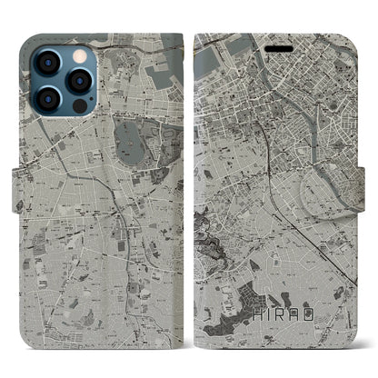 【平尾（福岡県）】地図柄iPhoneケース（手帳タイプ）モノトーン・iPhone 12 / 12 Pro 用