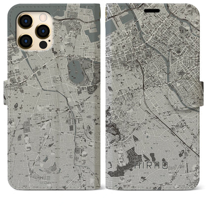 【平尾（福岡県）】地図柄iPhoneケース（手帳タイプ）モノトーン・iPhone 12 Pro Max 用