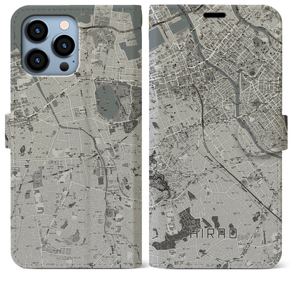 【平尾（福岡県）】地図柄iPhoneケース（手帳タイプ）モノトーン・iPhone 13 Pro Max 用