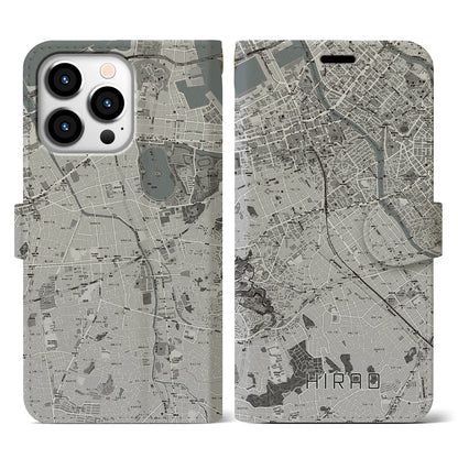 【平尾（福岡県）】地図柄iPhoneケース（手帳タイプ）モノトーン・iPhone 13 Pro 用