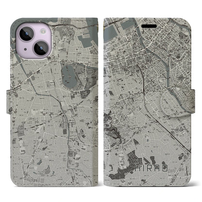 【平尾（福岡県）】地図柄iPhoneケース（手帳タイプ）モノトーン・iPhone 14 用