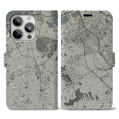 【平尾（福岡県）】地図柄iPhoneケース（手帳タイプ）モノトーン・iPhone 15 Pro 用