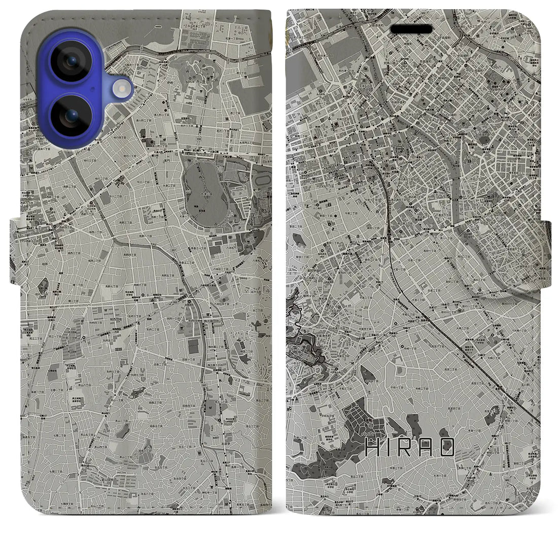 【平尾(福岡県)】地図柄iPhoneケース(手帳タイプ)モノトーン・iPhone 16 Pro Max 用