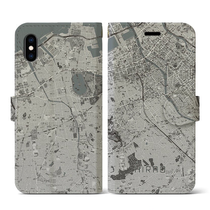 【平尾（福岡県）】地図柄iPhoneケース（手帳タイプ）モノトーン・iPhone XS / X 用