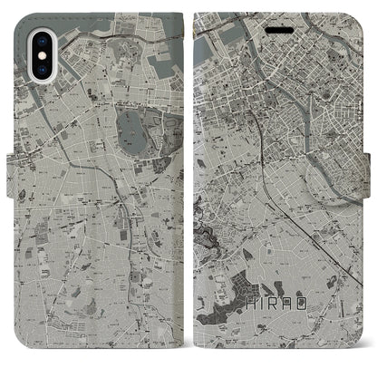 【平尾（福岡県）】地図柄iPhoneケース（手帳タイプ）モノトーン・iPhone XS Max 用