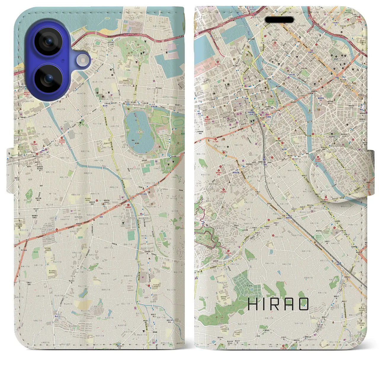 【平尾（福岡県）】地図柄iPhoneケース（手帳タイプ）
