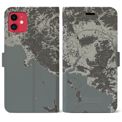 【平生（山口県）】地図柄iPhoneケース（手帳タイプ）モノトーン・iPhone 11 用