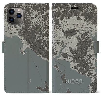 【平生（山口県）】地図柄iPhoneケース（手帳タイプ）モノトーン・iPhone 11 Pro Max 用