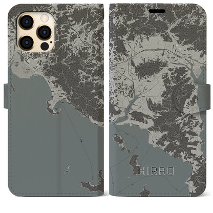 【平生（山口県）】地図柄iPhoneケース（手帳タイプ）モノトーン・iPhone 12 Pro Max 用