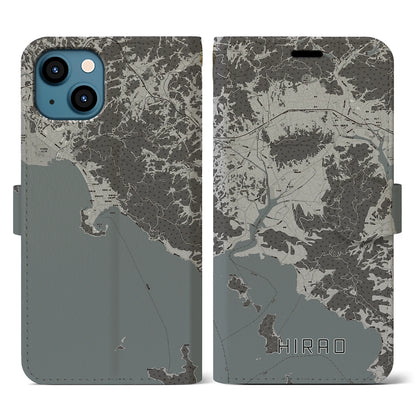 【平生（山口県）】地図柄iPhoneケース（手帳タイプ）モノトーン・iPhone 13 用