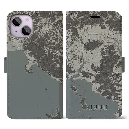 【平生（山口県）】地図柄iPhoneケース（手帳タイプ）モノトーン・iPhone 14 用