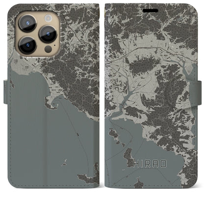 【平生（山口県）】地図柄iPhoneケース（手帳タイプ）モノトーン・iPhone 14 Pro Max 用