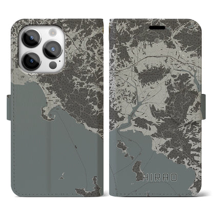 【平生（山口県）】地図柄iPhoneケース（手帳タイプ）モノトーン・iPhone 14 Pro 用