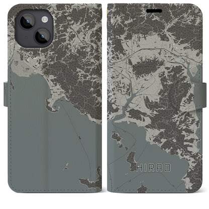 【平生（山口県）】地図柄iPhoneケース（手帳タイプ）モノトーン・iPhone 14 Plus 用