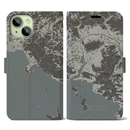 【平生（山口県）】地図柄iPhoneケース（手帳タイプ）モノトーン・iPhone 15 用