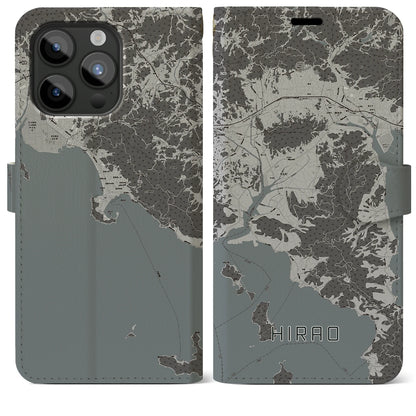 【平生（山口県）】地図柄iPhoneケース（手帳タイプ）モノトーン・iPhone 15 Pro Max 用