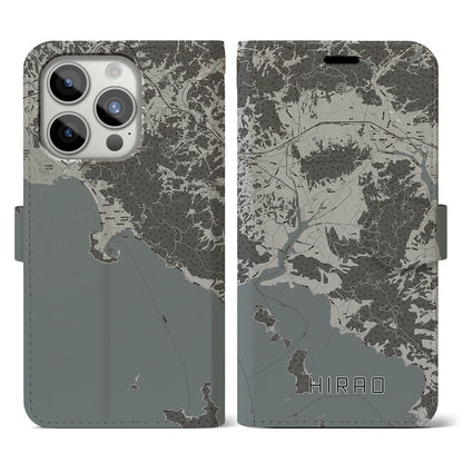 【平生（山口県）】地図柄iPhoneケース（手帳タイプ）モノトーン・iPhone 15 Pro 用