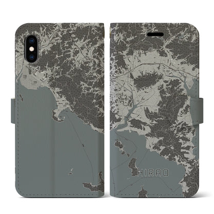 【平生（山口県）】地図柄iPhoneケース（手帳タイプ）モノトーン・iPhone XS / X 用