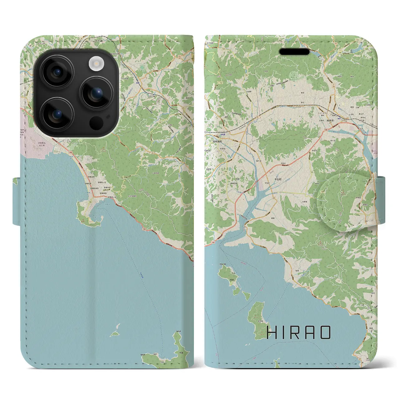 【平生（山口県）】地図柄iPhoneケース（手帳タイプ）ナチュラル・iPhone 16 用