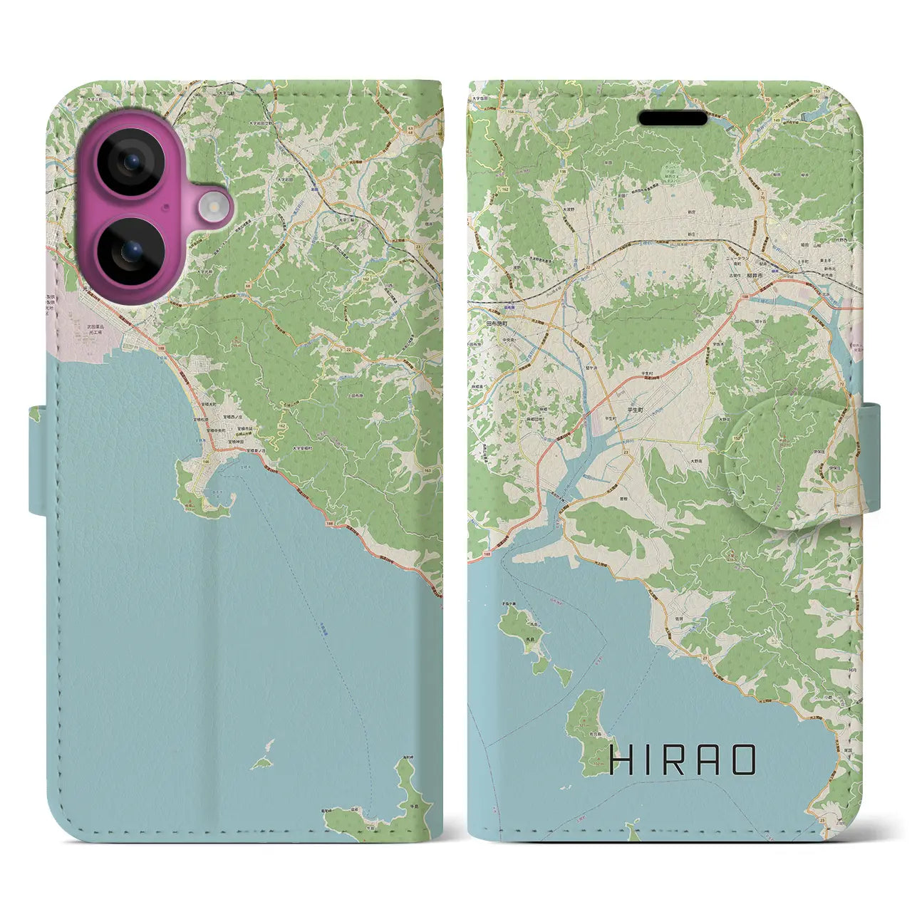 【平生（山口県）】地図柄iPhoneケース（手帳タイプ）ナチュラル・iPhone 16 Pro 用