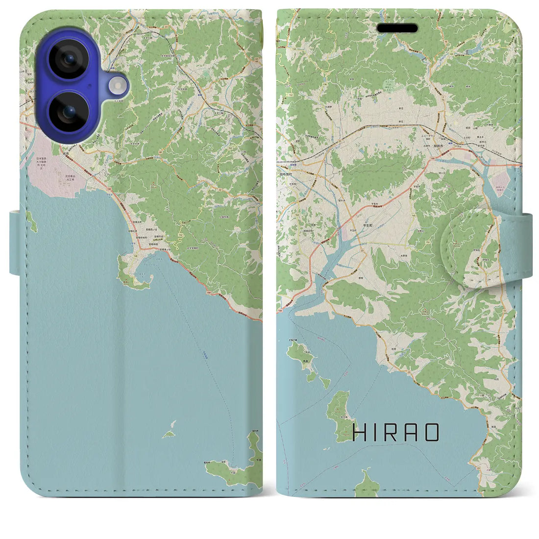 【平生（山口県）】地図柄iPhoneケース（手帳タイプ）ナチュラル・iPhone 16 Pro Max 用