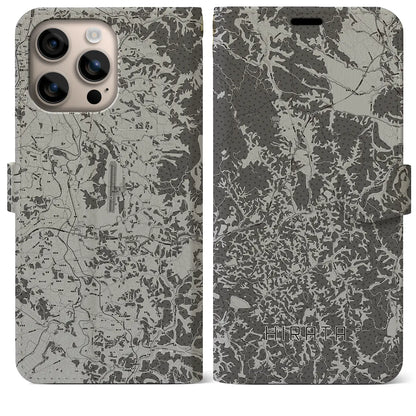 【平田（福島県）】地図柄iPhoneケース（手帳タイプ）モノトーン・iPhone 16 Plus 用