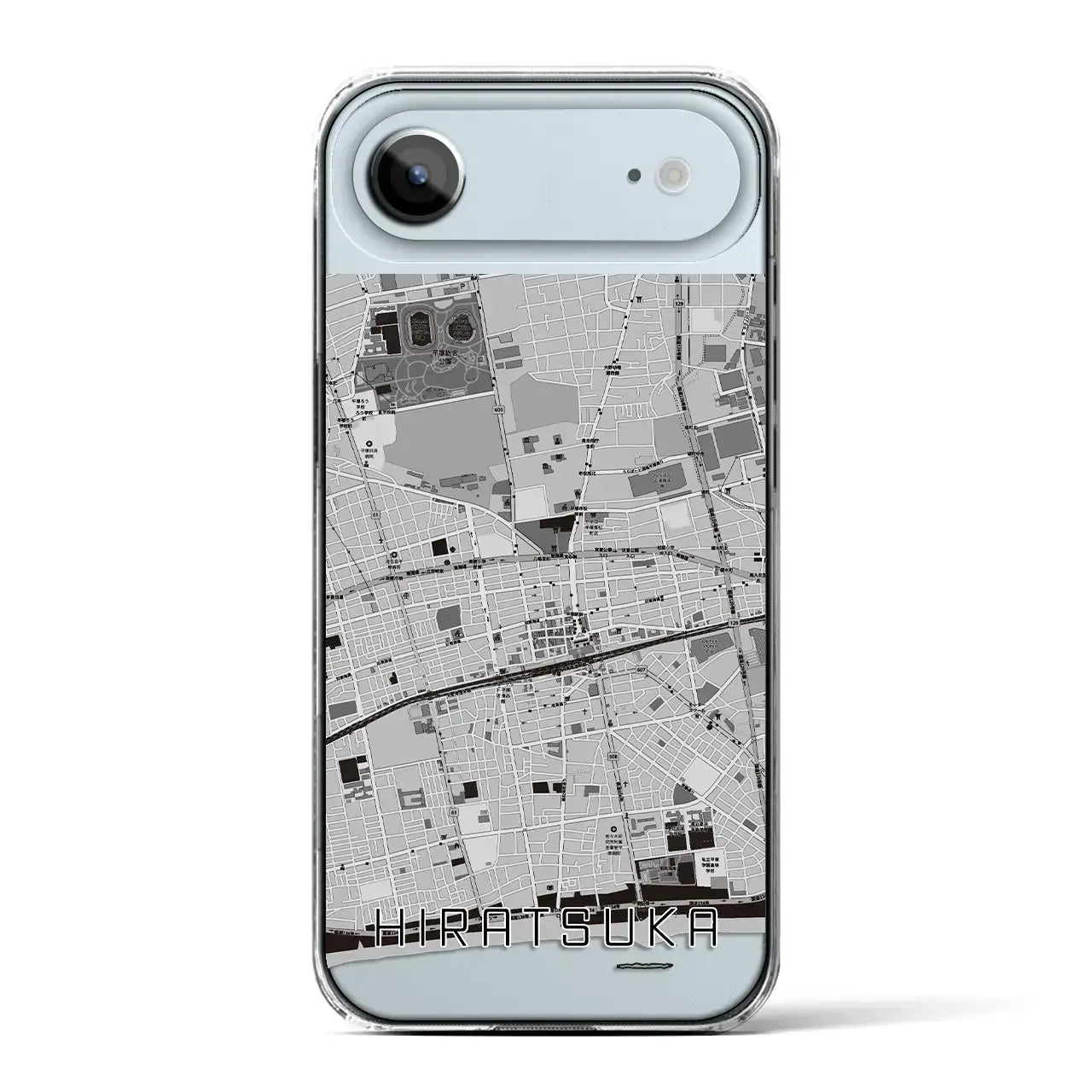 【平塚（神奈川県）】地図柄iPhoneケース（クリアタイプ）モノトーン・iPhone 17 Pro Max 用