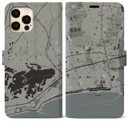 【平塚（神奈川県）】地図柄iPhoneケース（手帳タイプ）モノトーン・iPhone 12 Pro Max 用