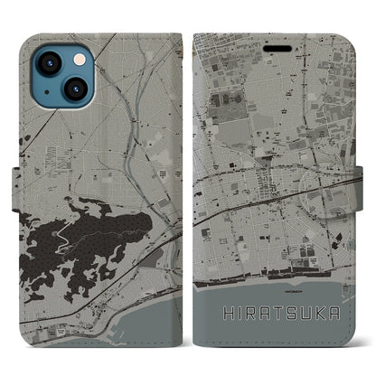 【平塚（神奈川県）】地図柄iPhoneケース（手帳タイプ）モノトーン・iPhone 13 用