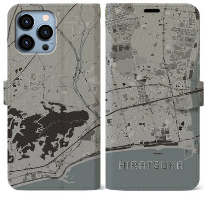 【平塚（神奈川県）】地図柄iPhoneケース（手帳タイプ）モノトーン・iPhone 13 Pro Max 用