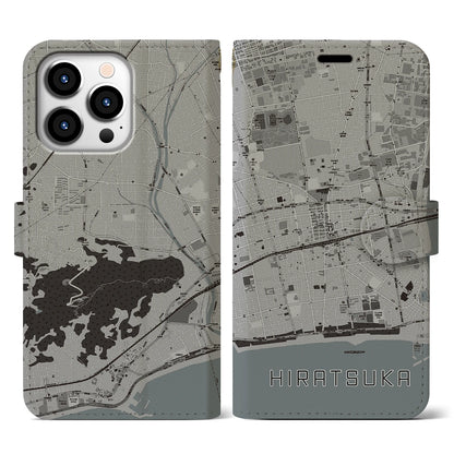 【平塚（神奈川県）】地図柄iPhoneケース（手帳タイプ）モノトーン・iPhone 13 Pro 用