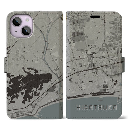 【平塚（神奈川県）】地図柄iPhoneケース（手帳タイプ）モノトーン・iPhone 14 用