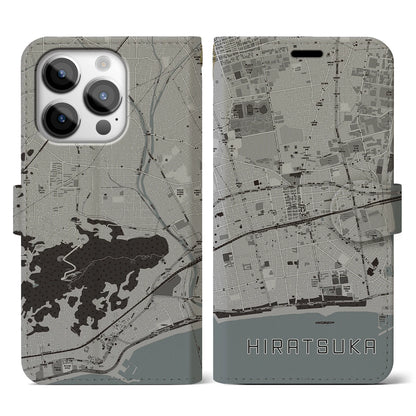 【平塚（神奈川県）】地図柄iPhoneケース（手帳タイプ）モノトーン・iPhone 14 Pro 用