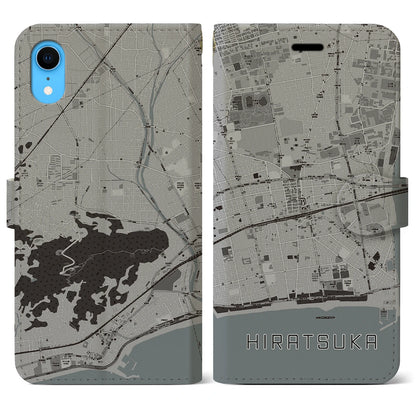 【平塚（神奈川県）】地図柄iPhoneケース（手帳タイプ）モノトーン・iPhone XR 用