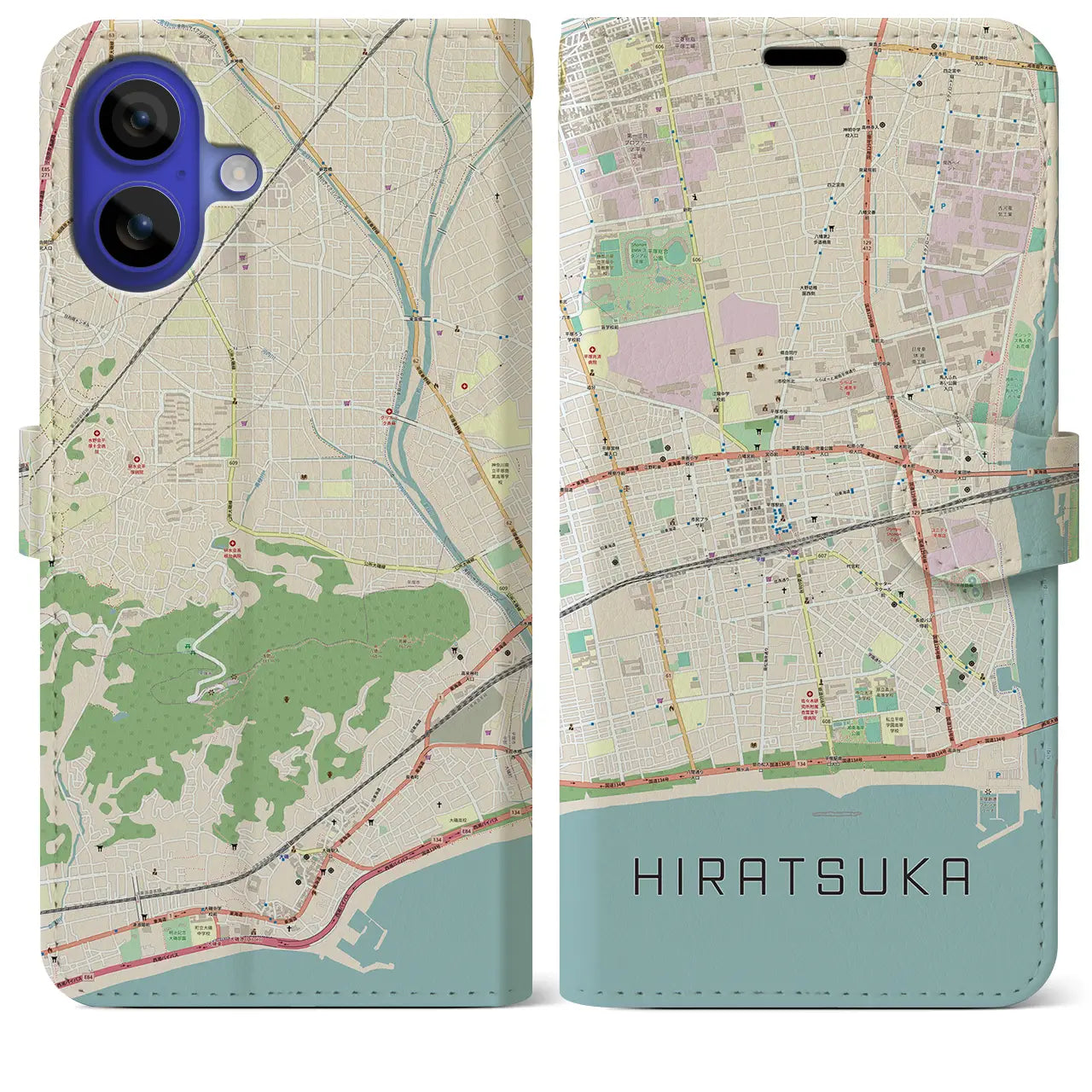 【平塚（神奈川県）】地図柄iPhoneケース（手帳タイプ）ナチュラル・iPhone 16 Pro Max 用