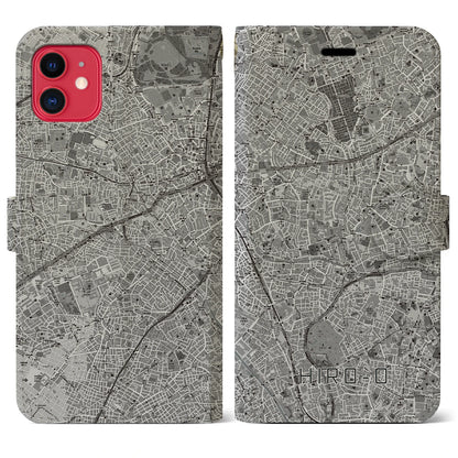 【広尾（東京都）】地図柄iPhoneケース（手帳タイプ）モノトーン・iPhone 11 用