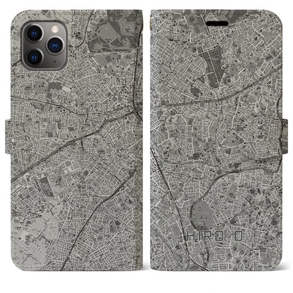 【広尾（東京都）】地図柄iPhoneケース（手帳タイプ）モノトーン・iPhone 11 Pro Max 用