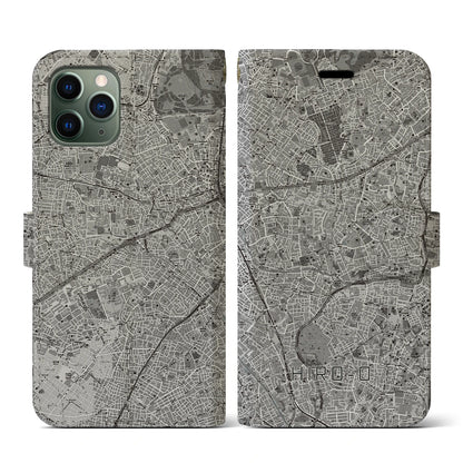 【広尾（東京都）】地図柄iPhoneケース（手帳タイプ）モノトーン・iPhone 11 Pro 用