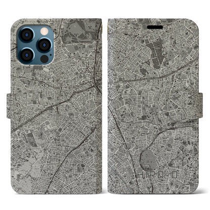 【広尾（東京都）】地図柄iPhoneケース（手帳タイプ）モノトーン・iPhone 12 / 12 Pro 用