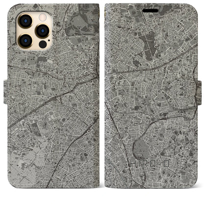 【広尾（東京都）】地図柄iPhoneケース（手帳タイプ）モノトーン・iPhone 12 Pro Max 用