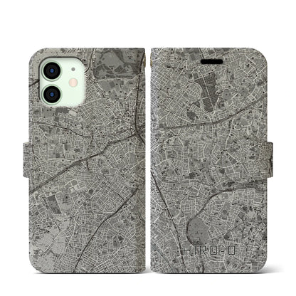 【広尾（東京都）】地図柄iPhoneケース（手帳タイプ）モノトーン・iPhone 12 mini 用