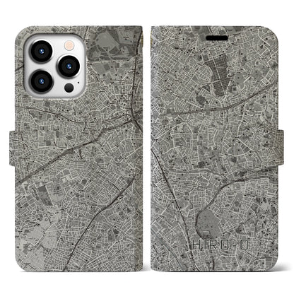 【広尾（東京都）】地図柄iPhoneケース（手帳タイプ）モノトーン・iPhone 13 Pro 用