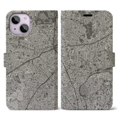 【広尾（東京都）】地図柄iPhoneケース（手帳タイプ）モノトーン・iPhone 14 用