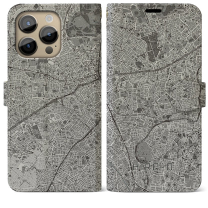 【広尾（東京都）】地図柄iPhoneケース（手帳タイプ）モノトーン・iPhone 14 Pro Max 用
